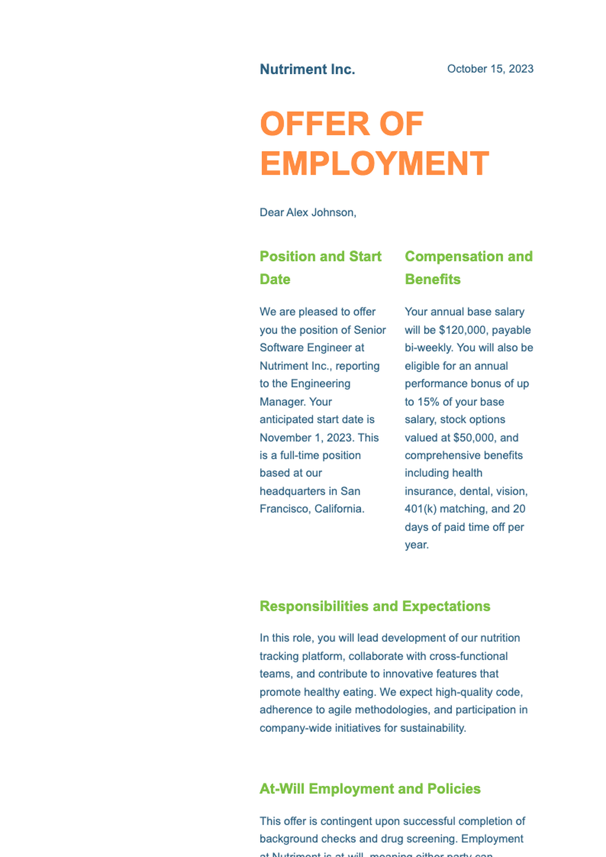 Professional employment offer letter from Nutrimento with colorful design and CEO signature_variant_3